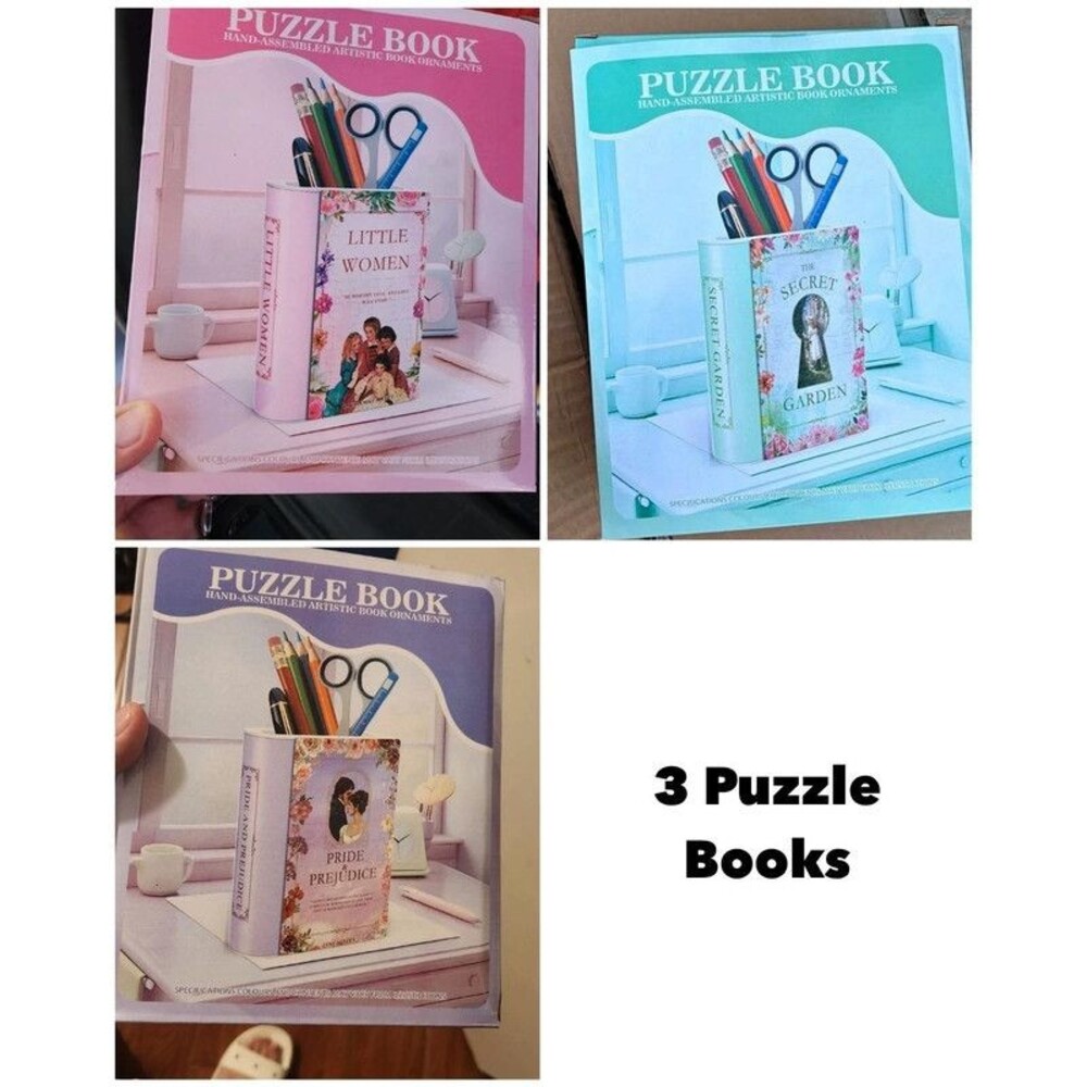 3 Puzzle books vase planter pen holder